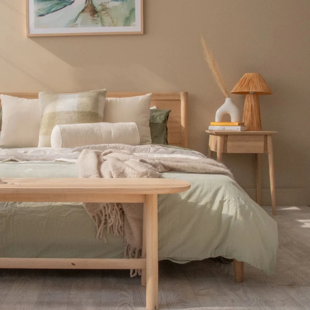 Vintage King Bed with 2 Bedside Tables Set - European Oak - Image 2