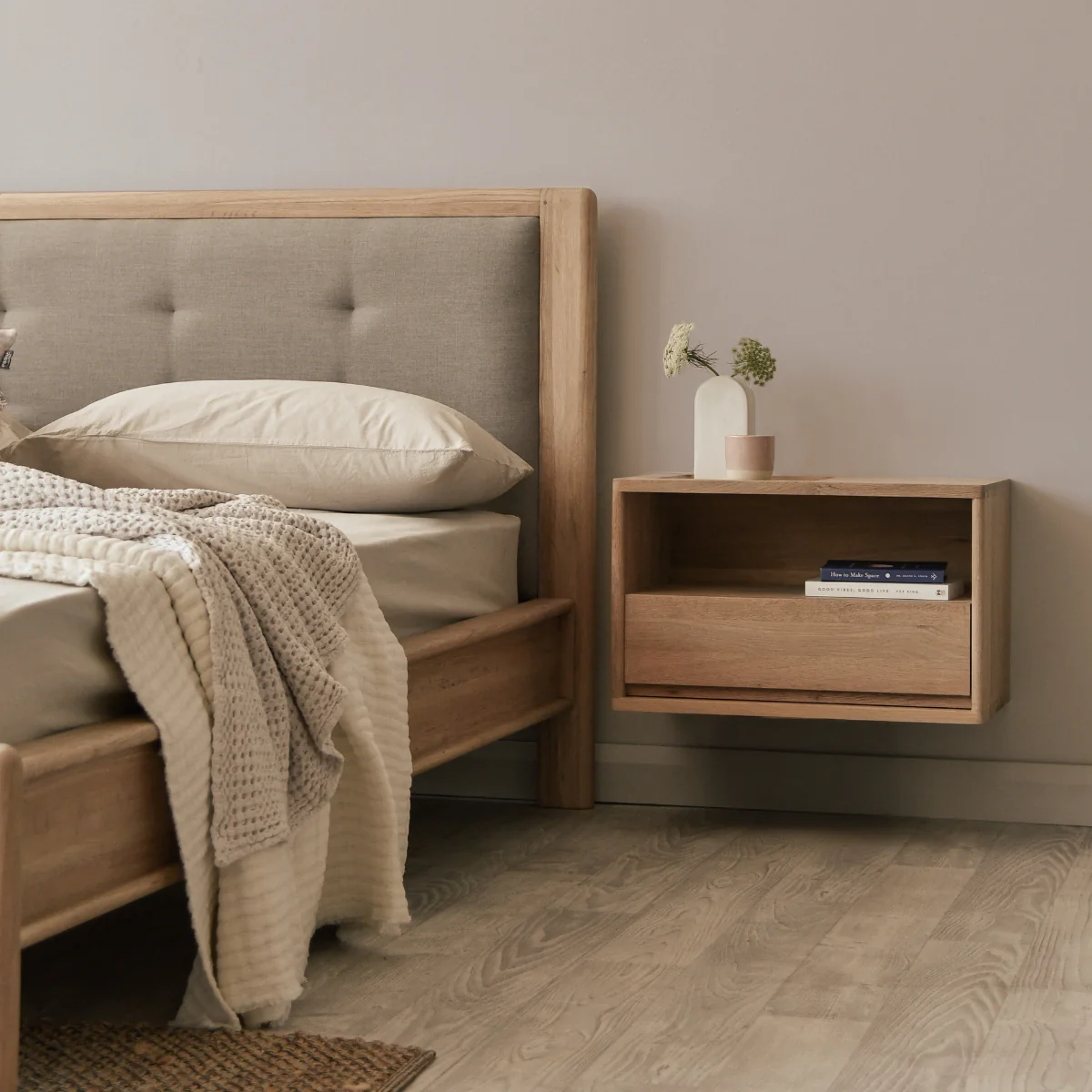 Circa Floating Bedside Right (Left Groove)- European Oak - Image 3