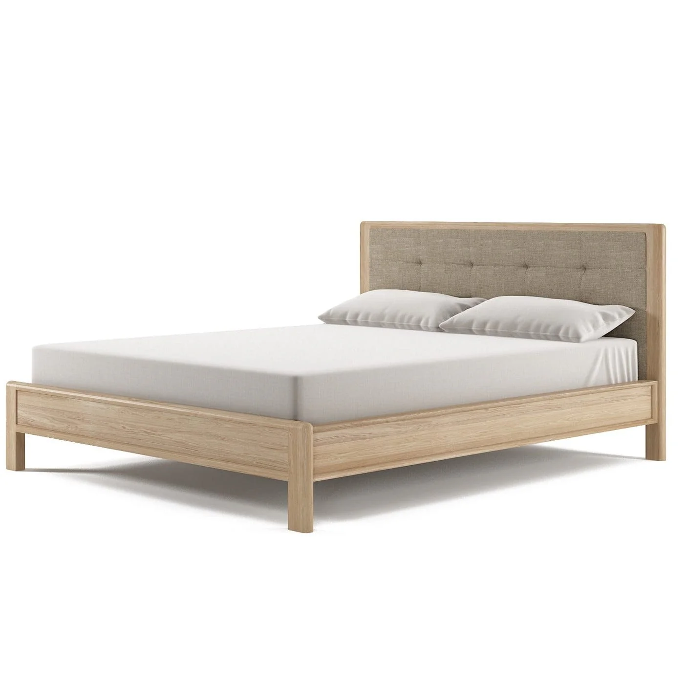 Circa Queen Bed without Storage - European White oak and fabric Headboard