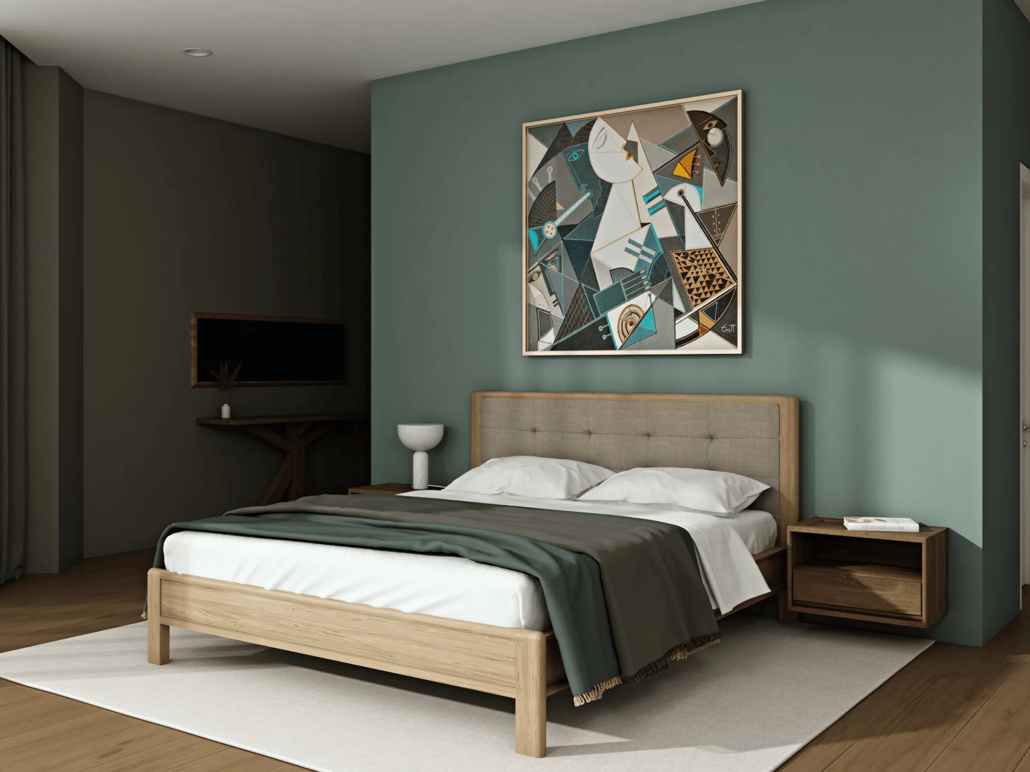Circa Queen Bed without Storage - European White oak and fabric Headboard - Image 4