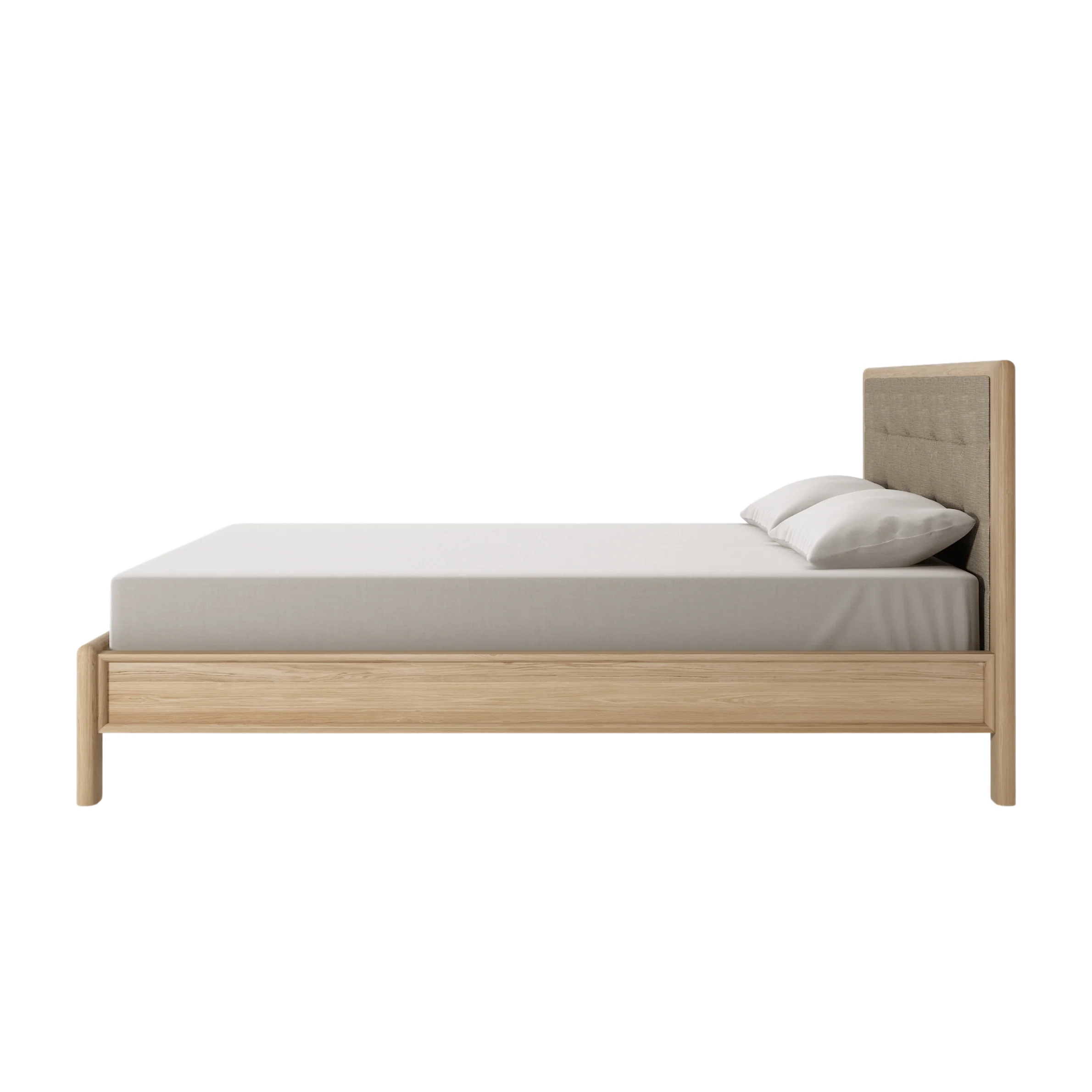 Circa Queen Bed without Storage - European White oak and fabric Headboard - Image 5