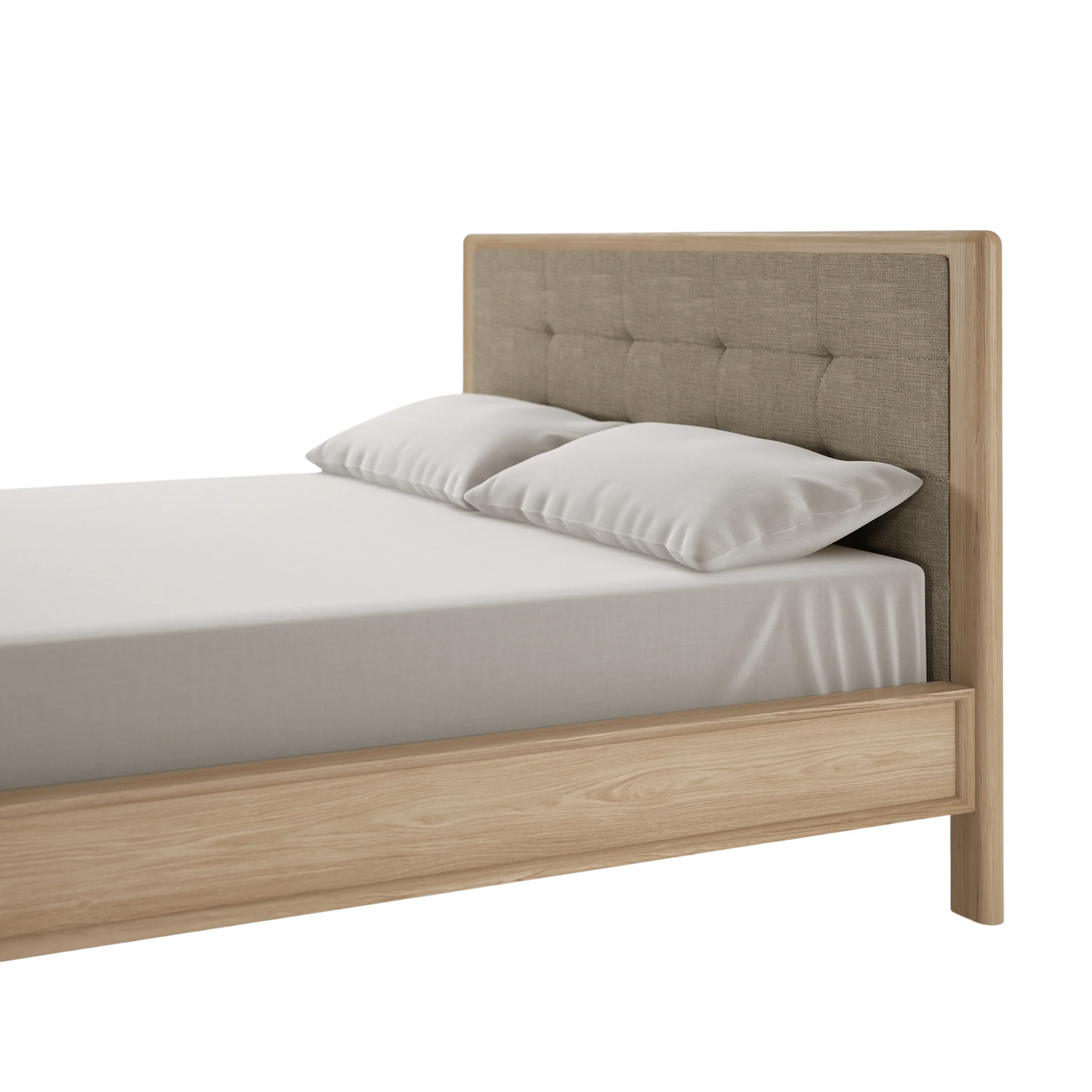 Circa Queen Bed without Storage - European White oak and fabric Headboard - Image 6
