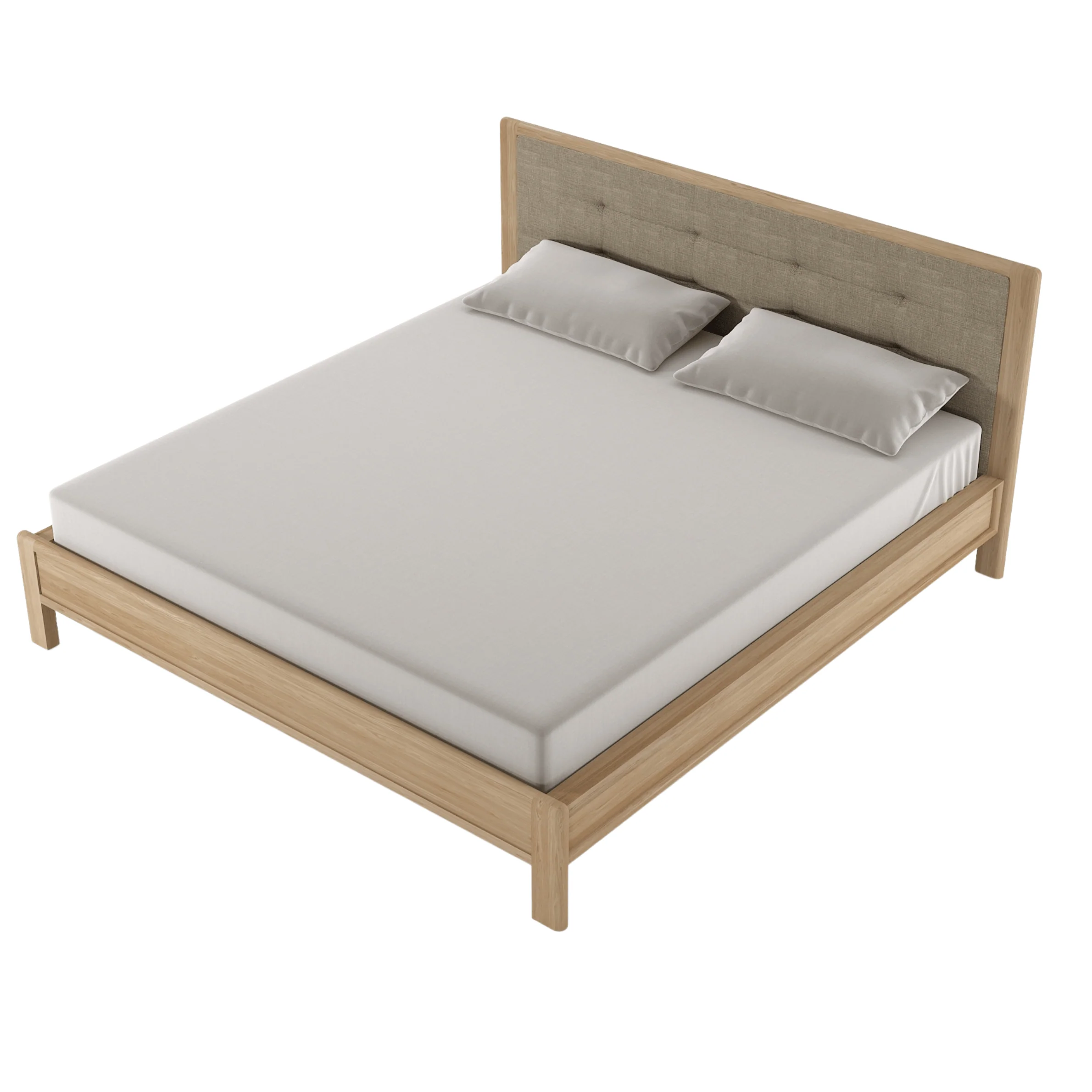 Circa Queen Bed without Storage - European White oak and fabric Headboard - Image 8