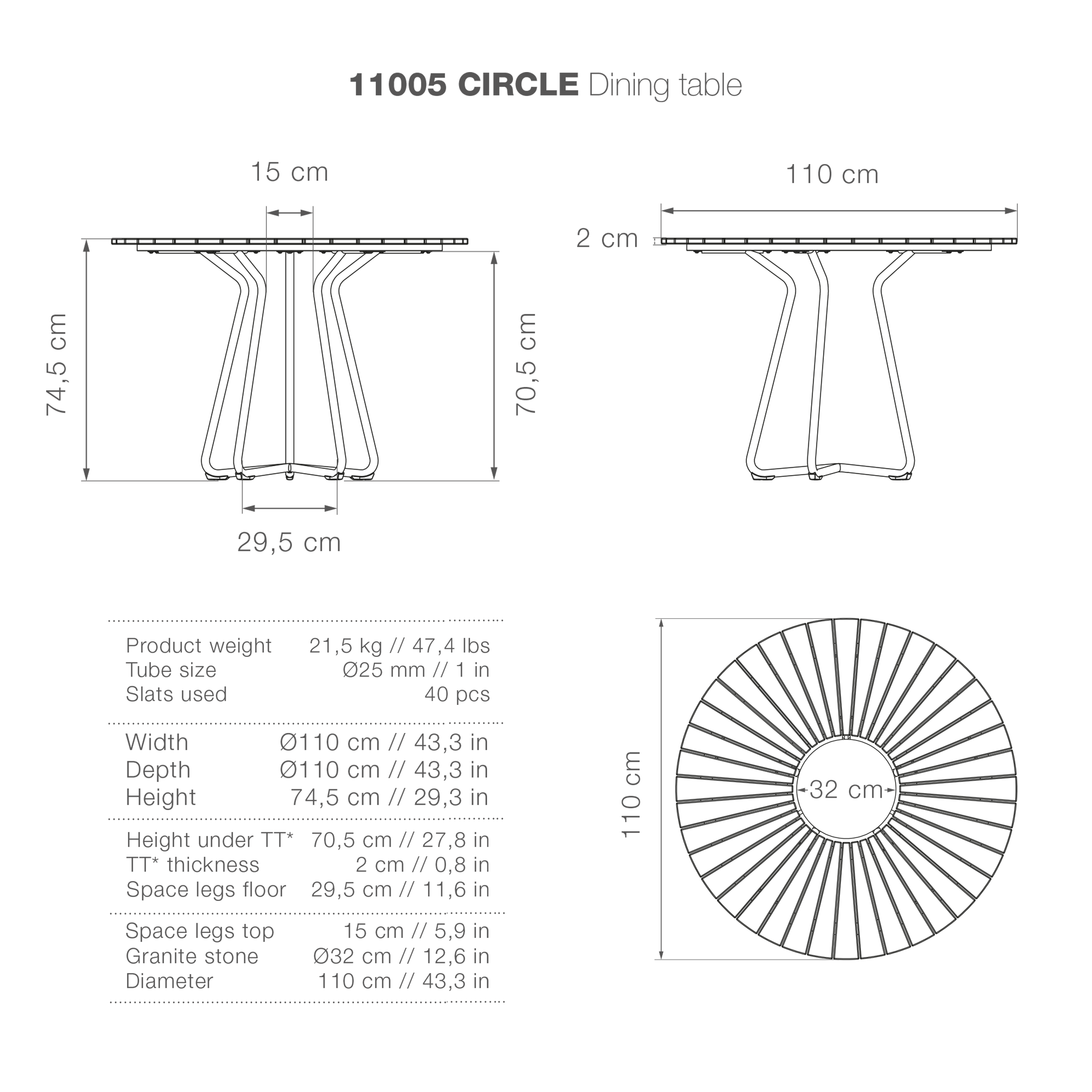 Circle Dining Table - Bamboo | Grey 110(CM) - Image 13
