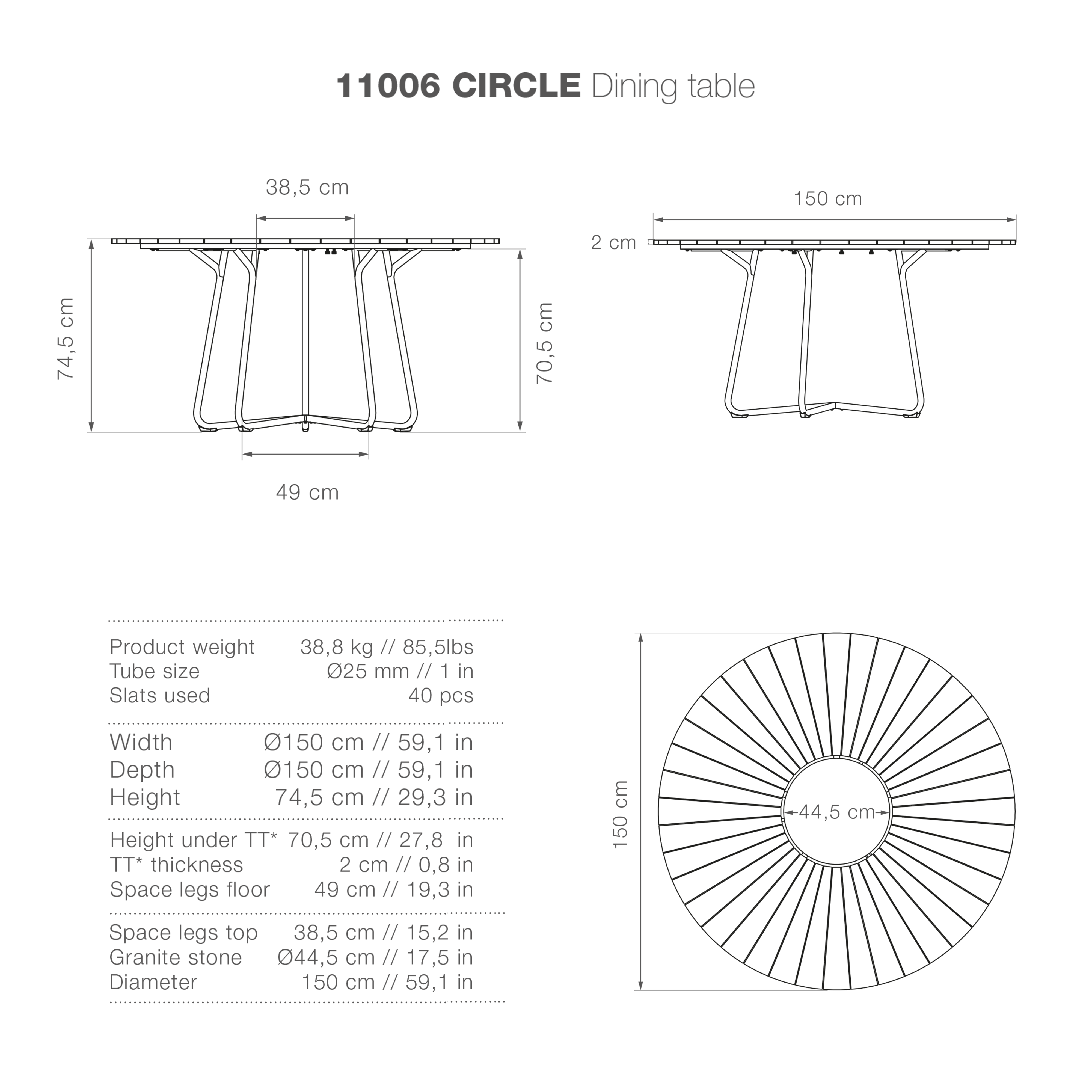 Circle Dining Table - Bamboo | Grey 150(CM) - Image 10