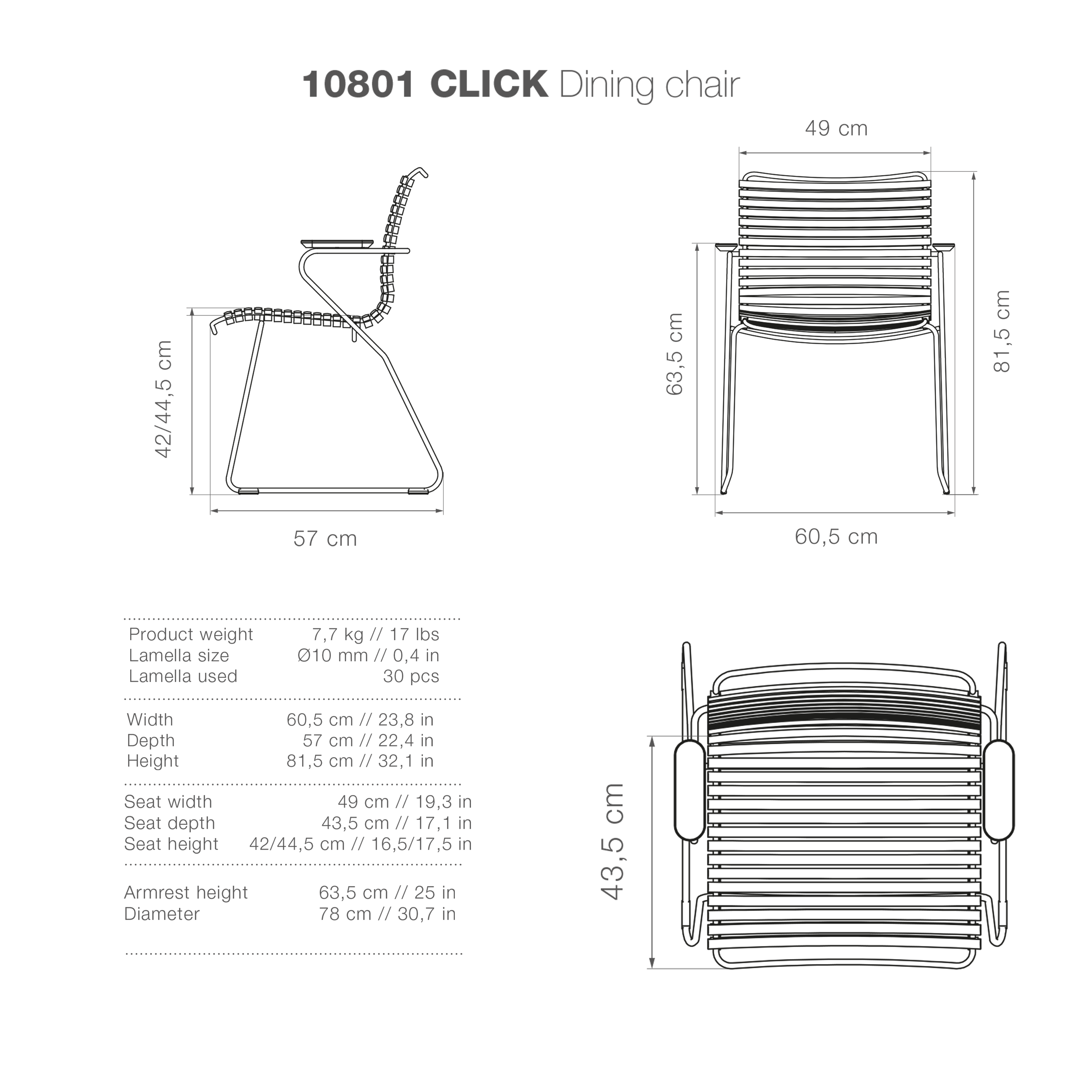 Click Dining Chair (With Armrest) - Dark Grey - Image 4