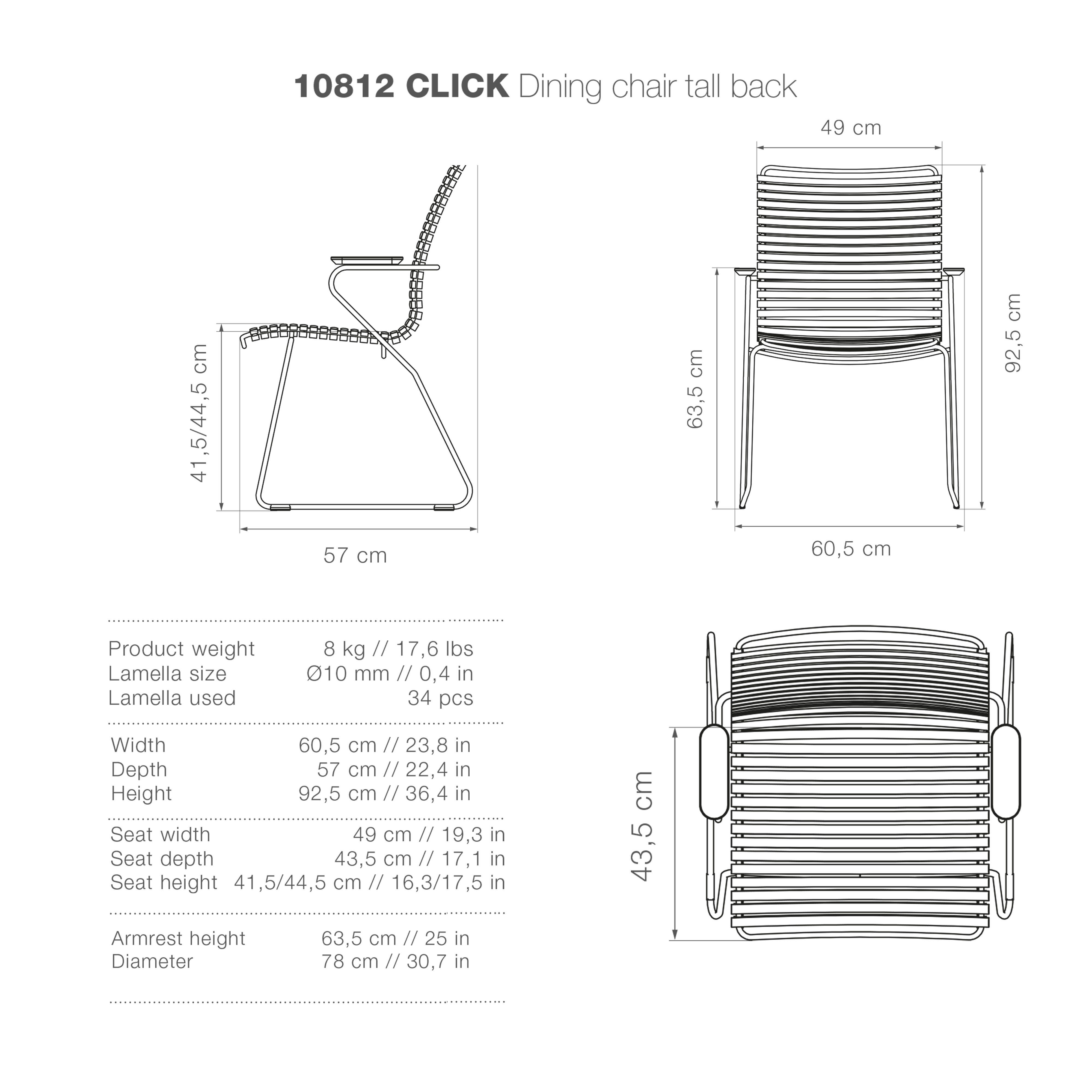 Click Dining Chair Tall with Armrest - Multicolour Blue Stripe - Image 4