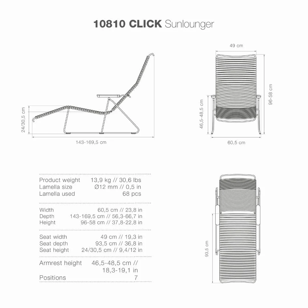 Click Sunlounger with Armrest- Muted White - Image 4
