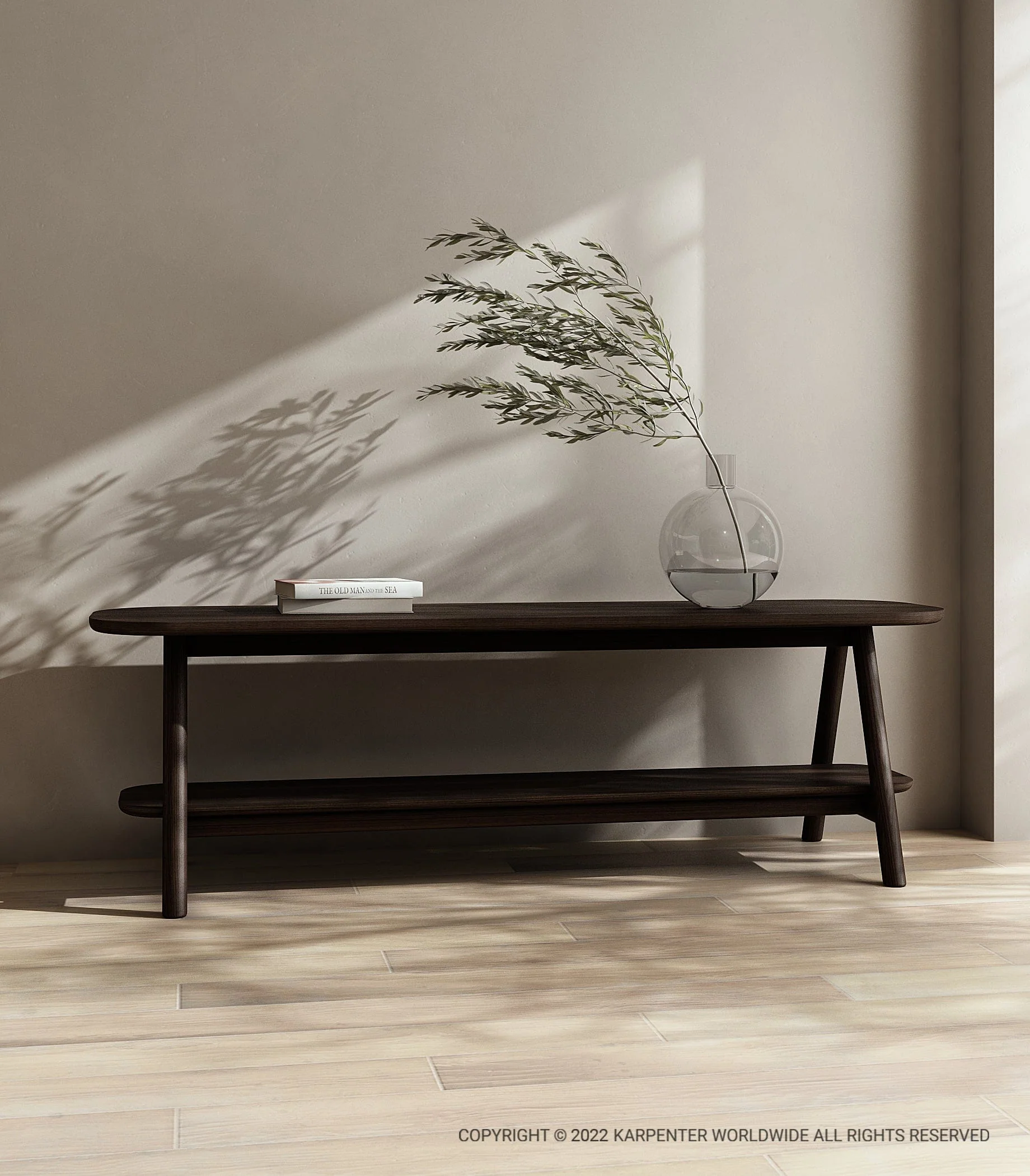 Curbus Oval Media Rack - White Ash Dark Stained - Image 7