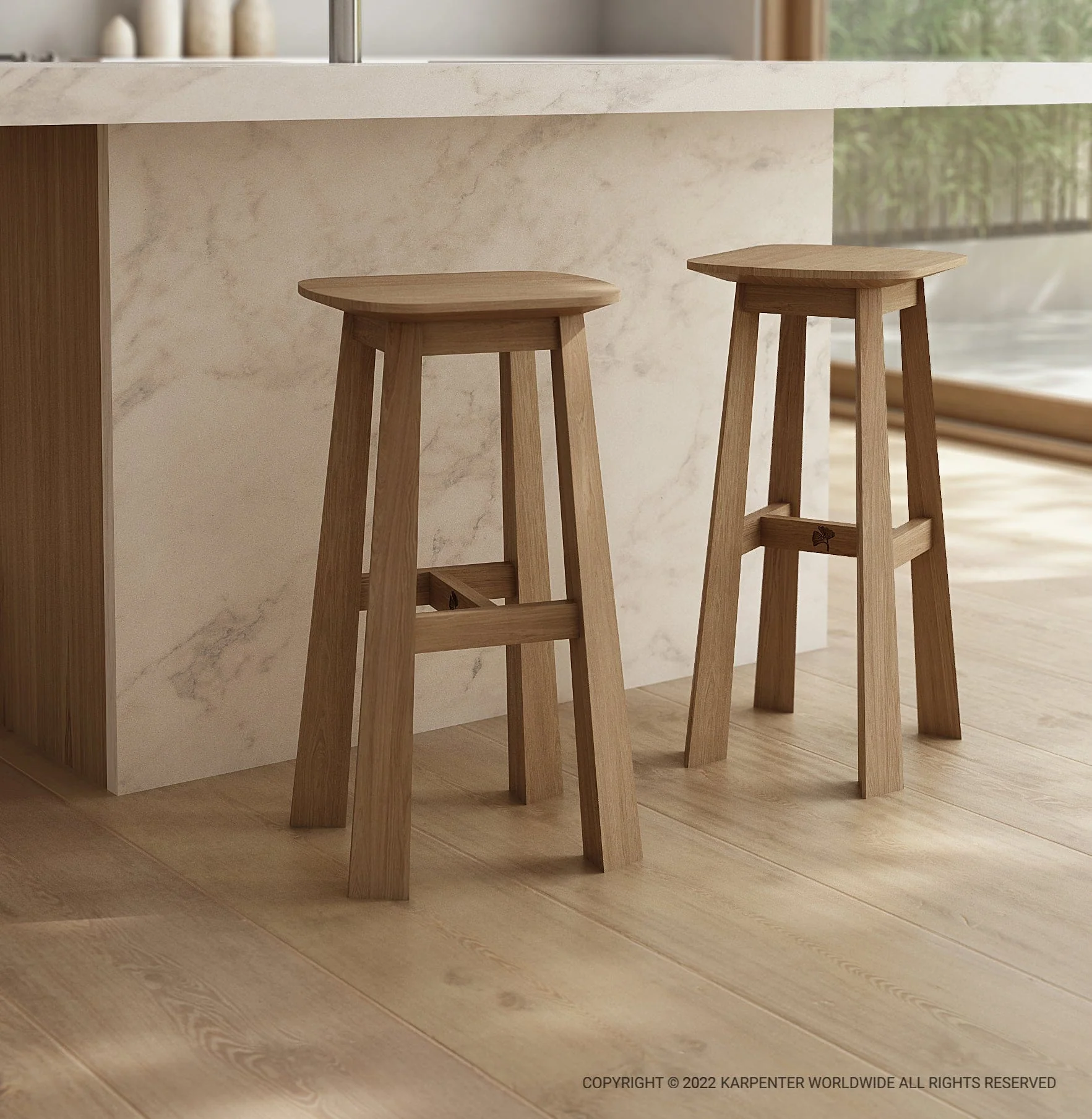 East Rectangular Counter Stool - European Oak - Image 7