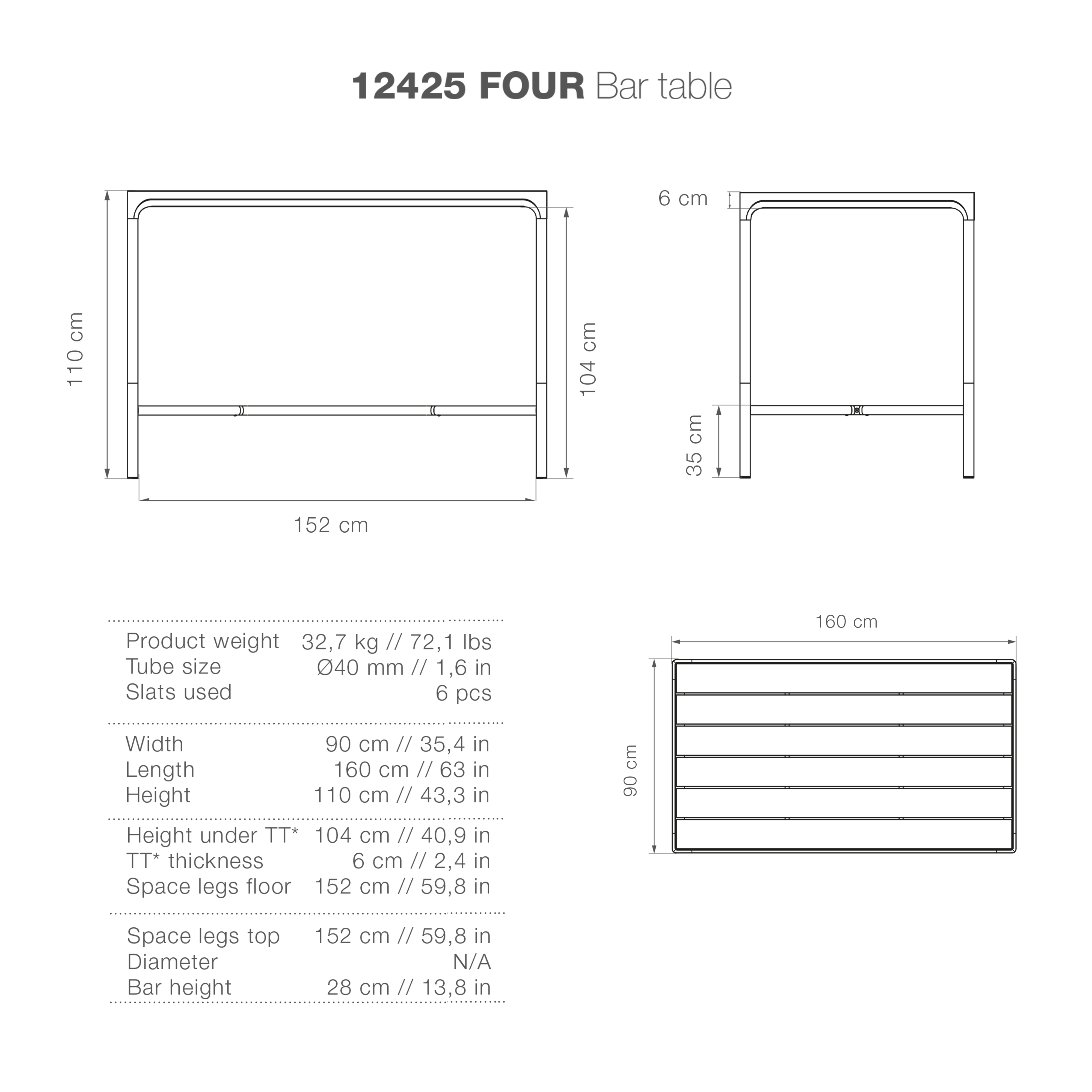 Four Bar Table - Black Top & Frame 160(CM) - Image 7