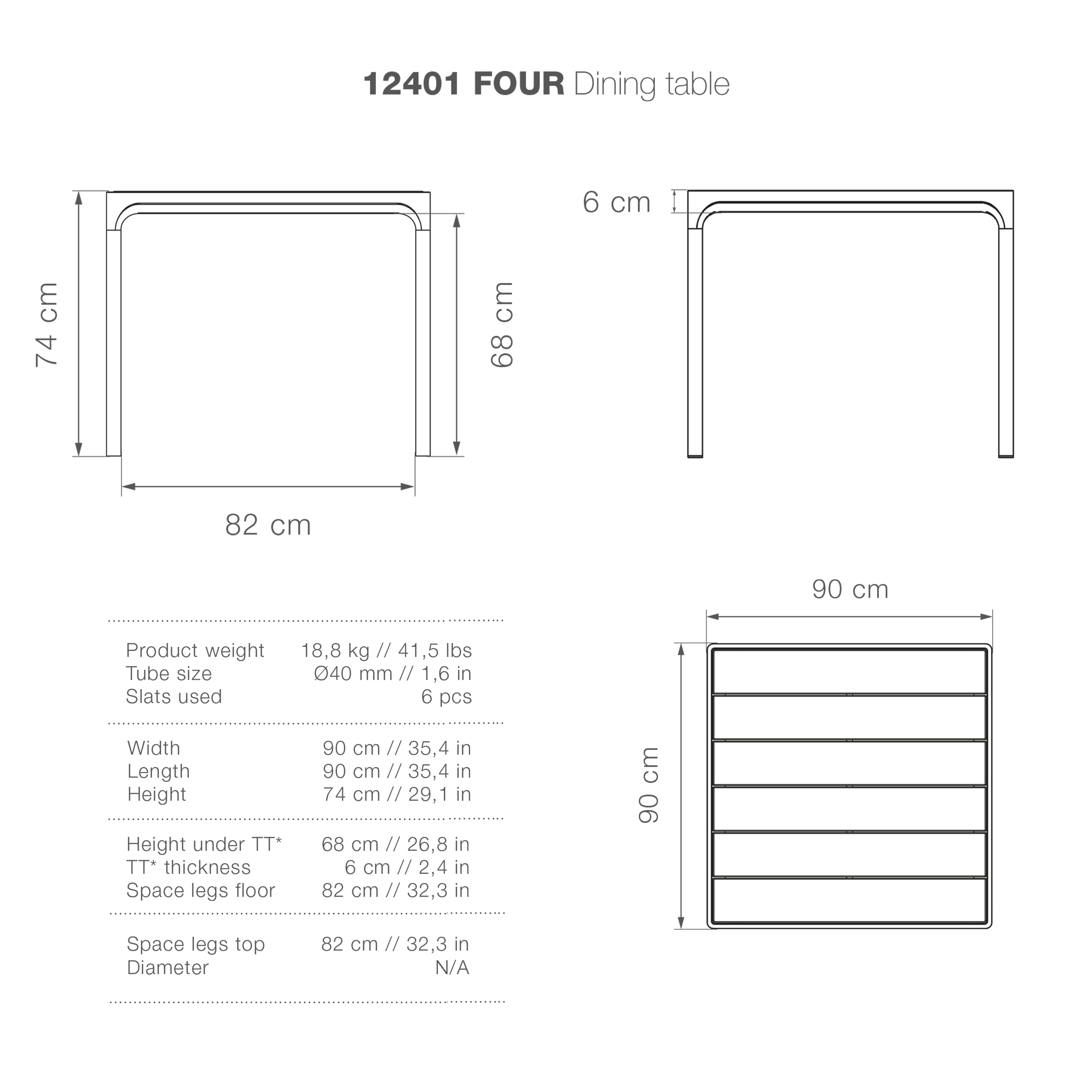 Four Square Table - Bamboo | Black 90(CM) - Image 3