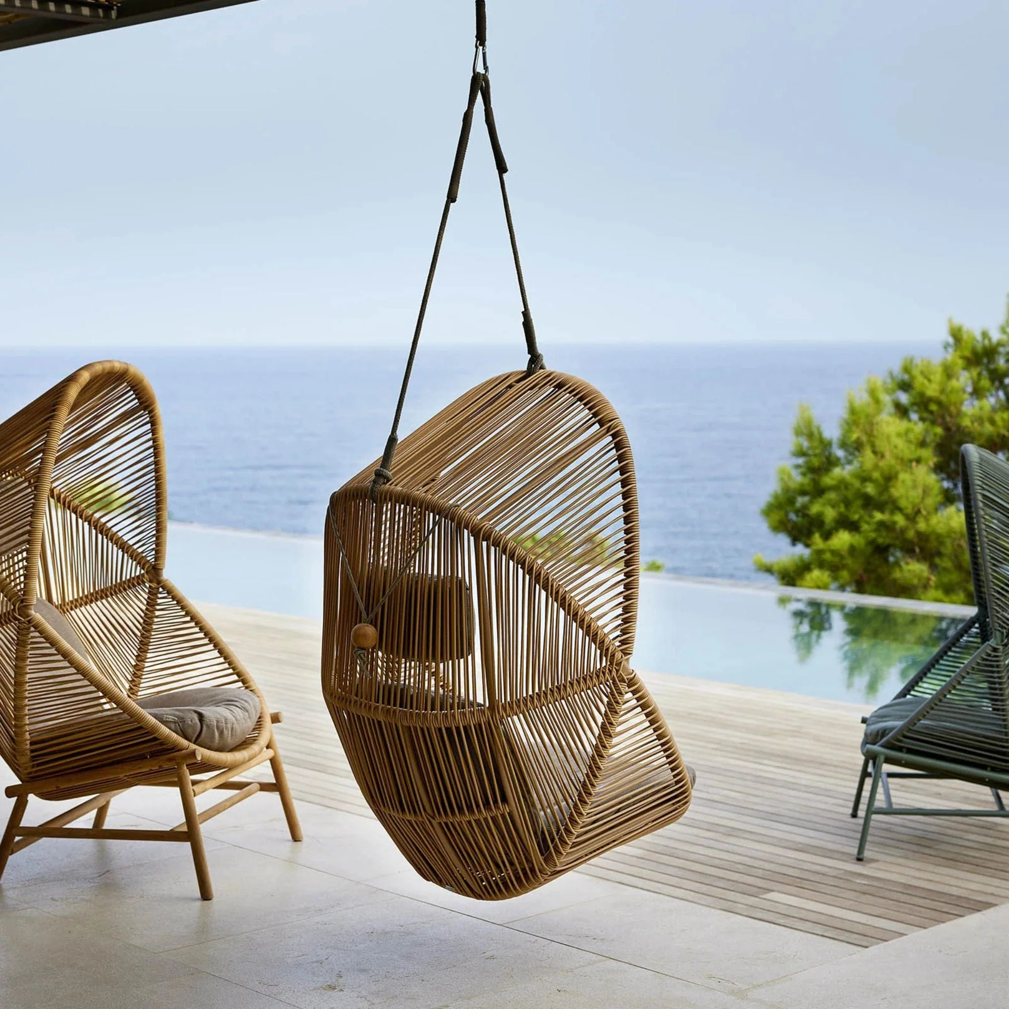 Hive Hanging Chair - Natural with Taupe Cushions - Image 3