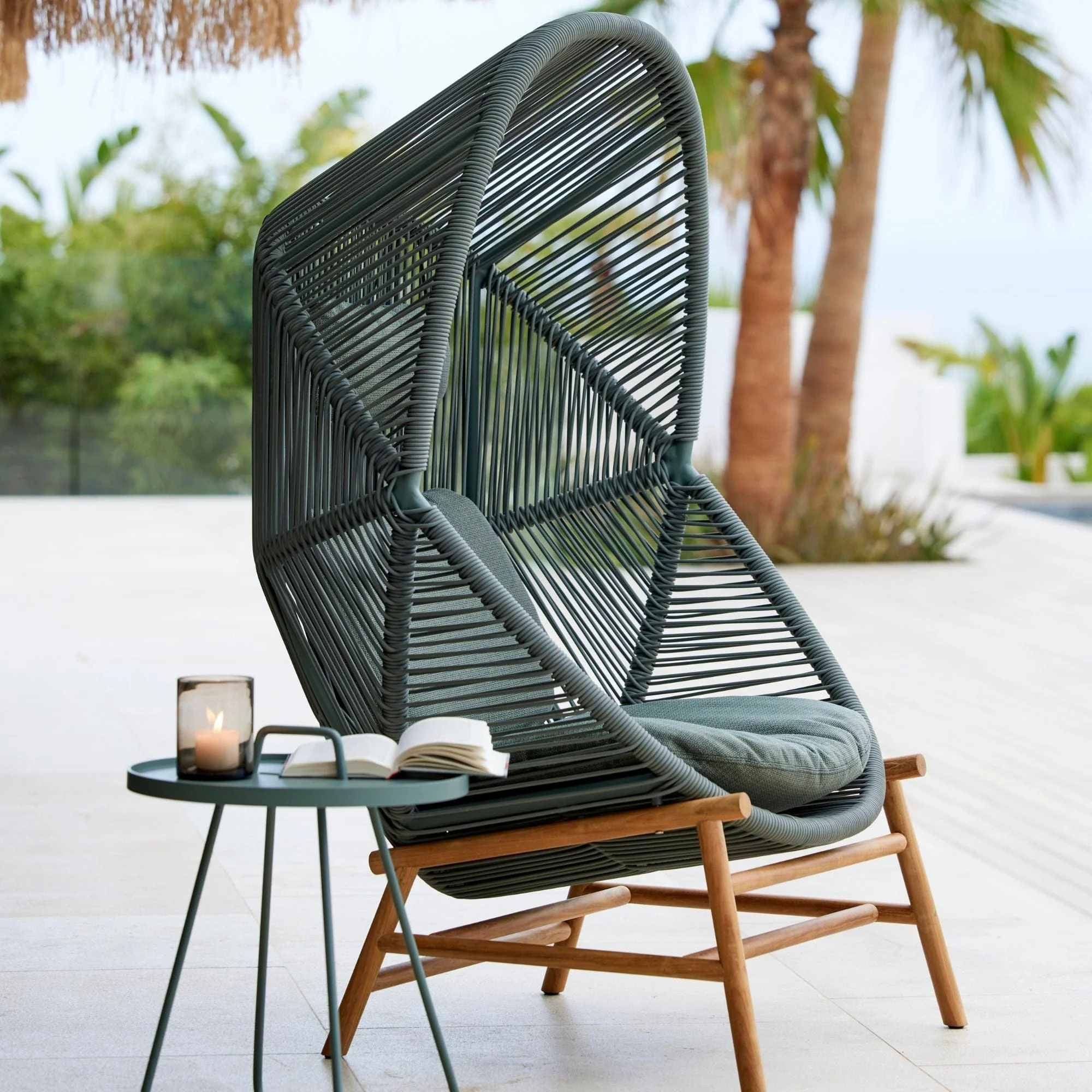 Hive Lounge Chair with Teak Legs - Green Cushions - Image 2