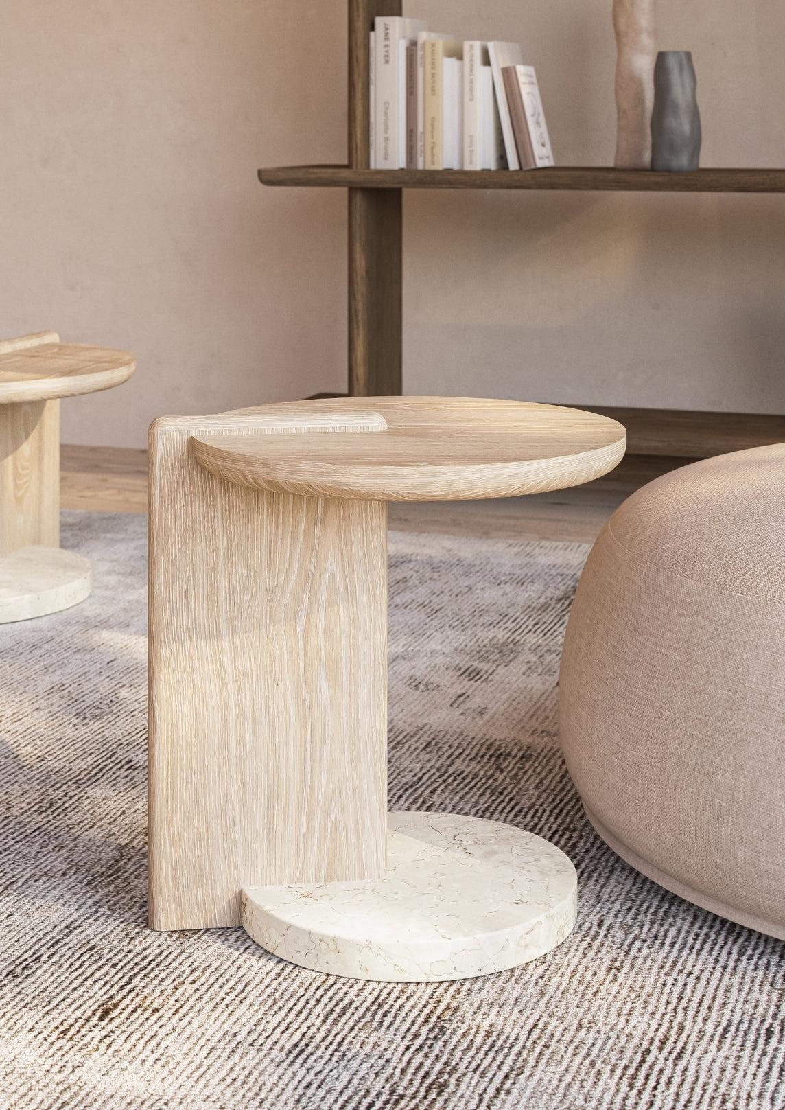 Leo Side table - Natural - Creme Marble - Image 2