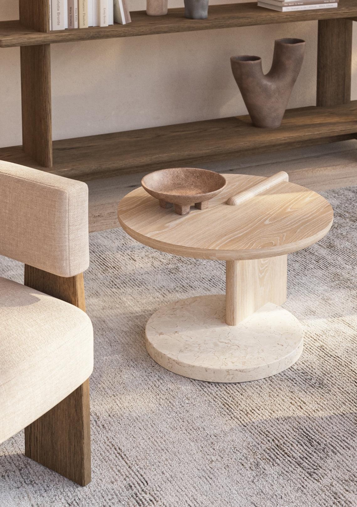 Leo Small Coffee Table - Oak End Grain - Creme Marble - Image 2