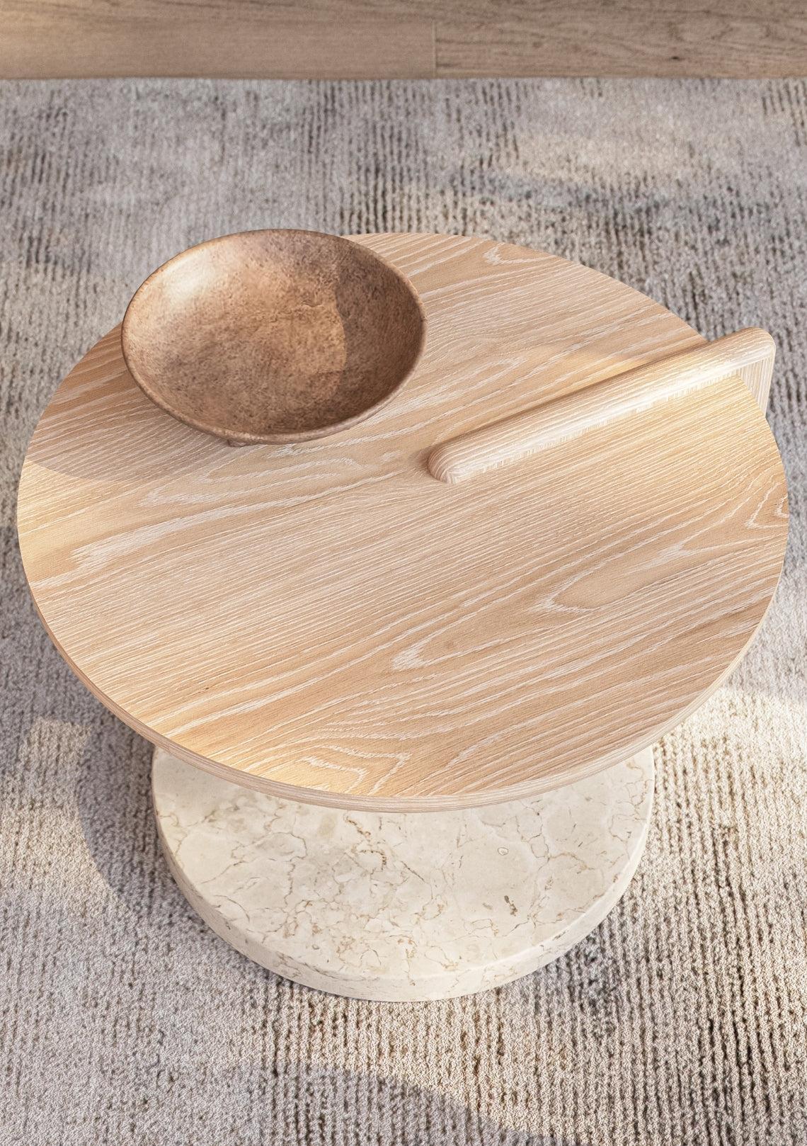 Leo Small Coffee Table - Oak End Grain - Creme Marble - Image 7
