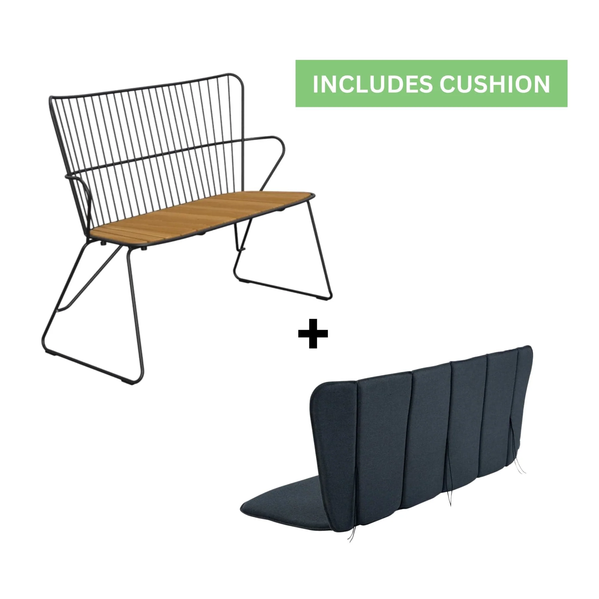 Paon Bench with Cushion - Bamboo | Black - Image 2