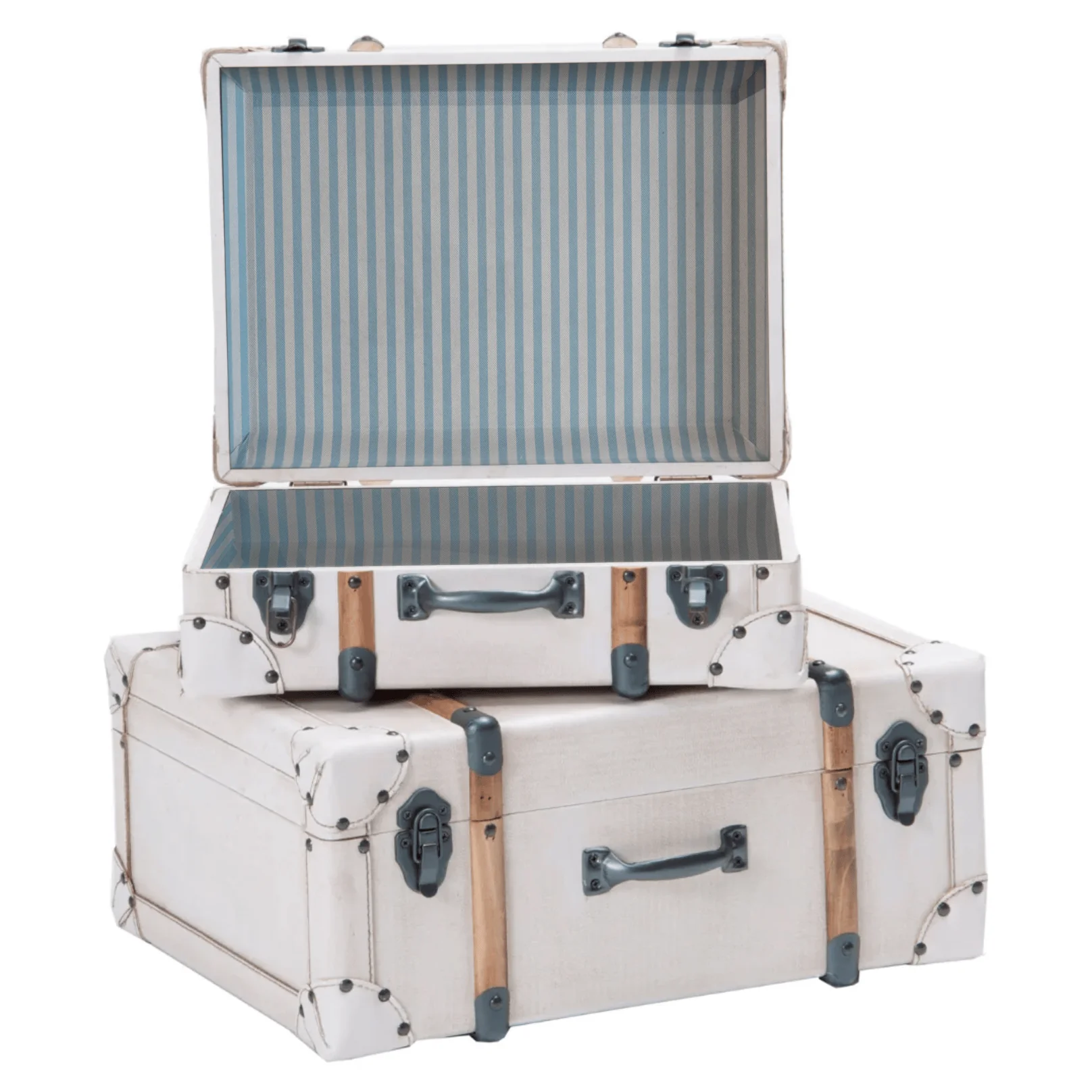 Retro Set Of 2 Suitcase Trunks - White - Image 3