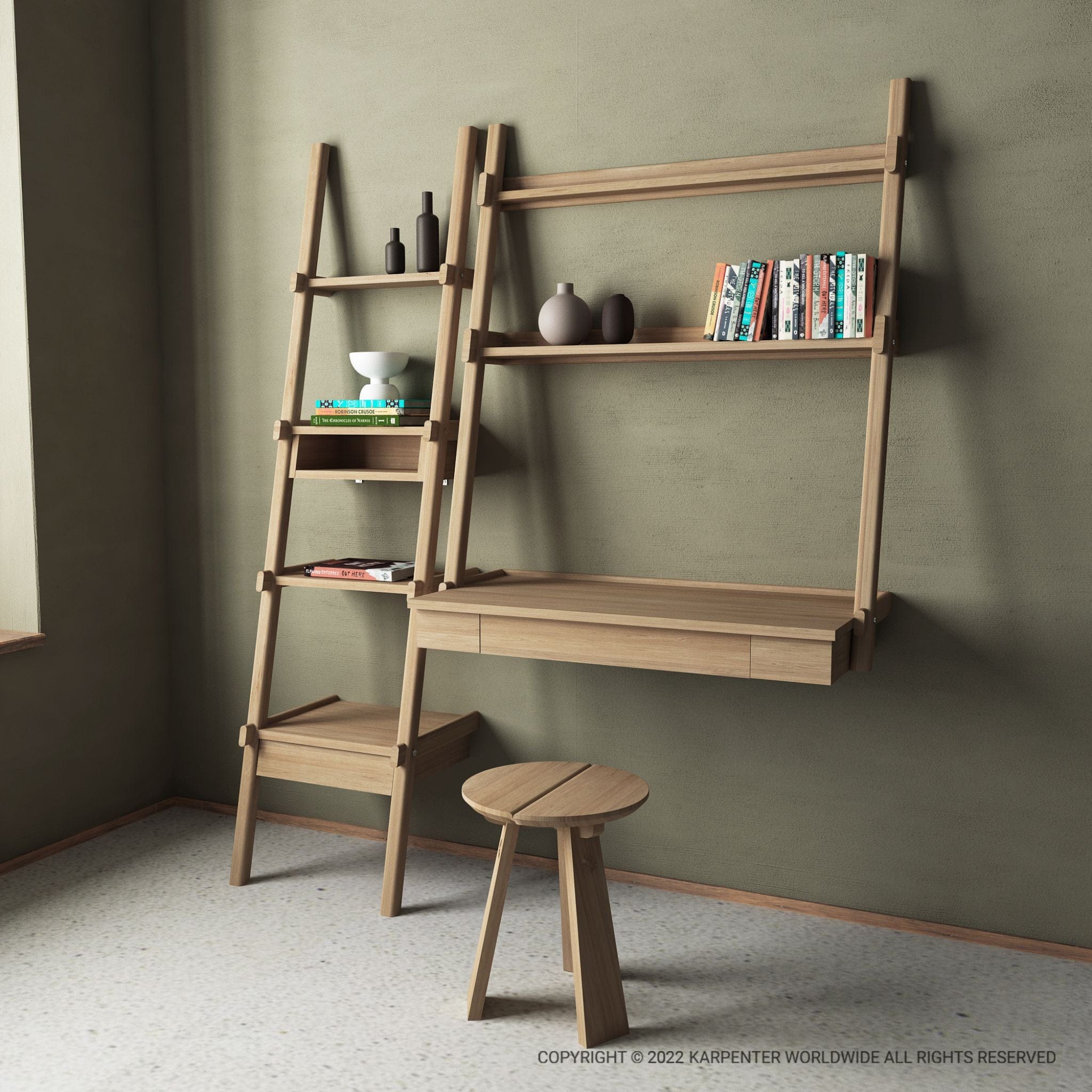 Simply City Ladder Shelves with Drawer - European Oak - Image 5