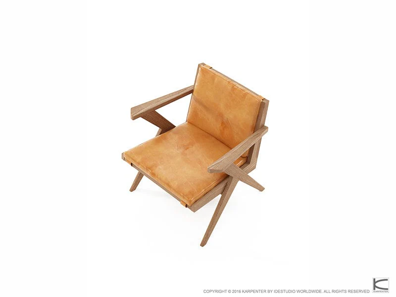 Tribute Easy Chair - FSC Recycled Teak with Tan Cognac Leather - Image 6