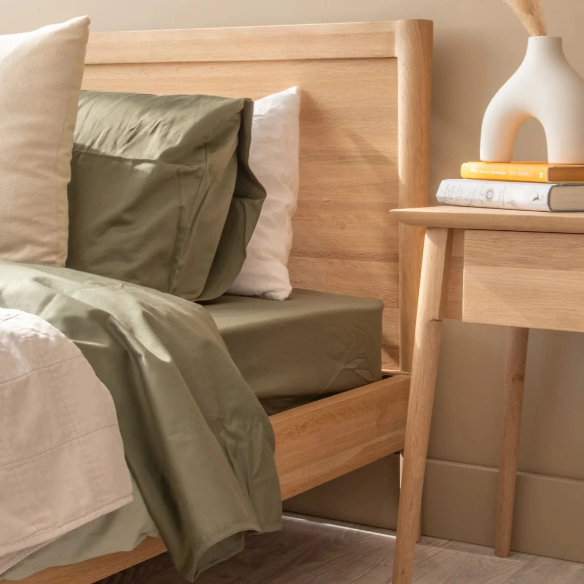 Vintage Queen Bed with 2 Bedside Tables Set - European Oak - Image 3