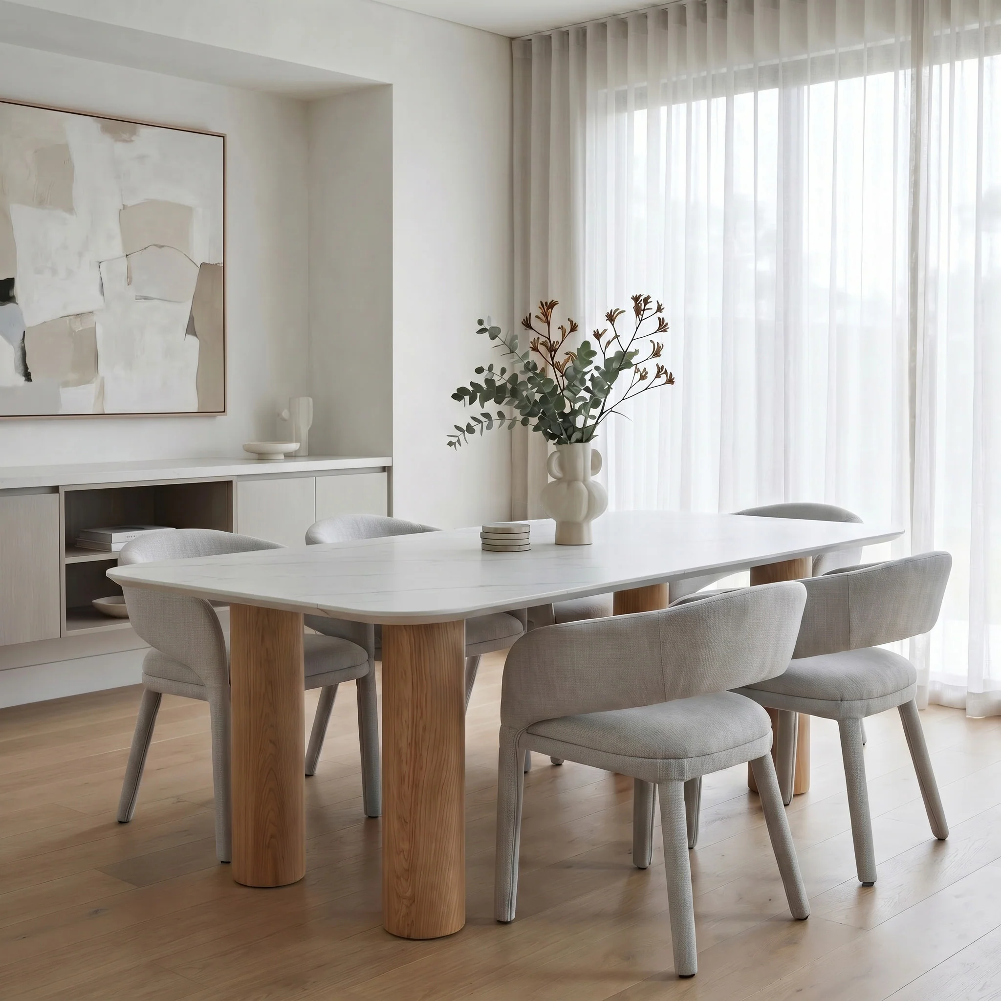 Modena Stone Dining Table - Oak Base - Image 2
